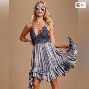 Free People Adella Tie-dye Slip Dress in Blue Combo